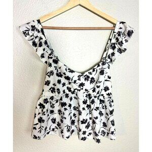 Urban Romantics Women's Sleeveless Blouse Size XL Floral Black White Linen
